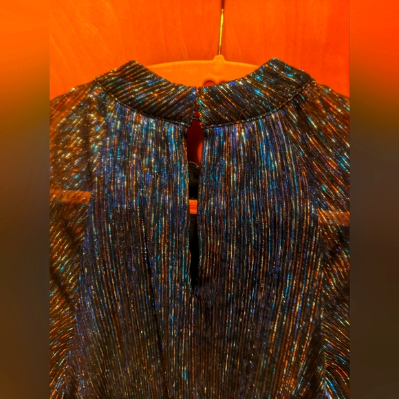 Foxiedox Women’s Dress Size Medium High Neck Long Sleeves Metallic Shift Stretch - Picture 5 of 5